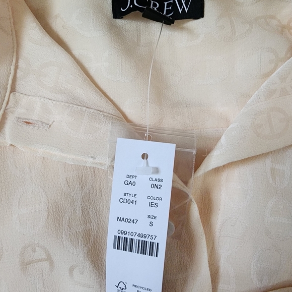 J.Crew Yellow Sheer Long Sleeve Blouse small Drapey jacquard-print - Picture 8 of 8